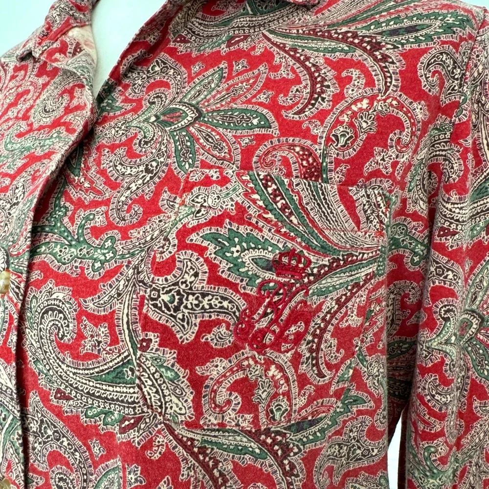 Lauren Ralph Lauren Womens Red Paisley‎ Pajama Set Button Down Pants Medium